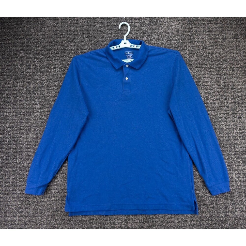 LL Bean Polo Shirt Mans XLT Blue Long Sleeve Cotton Casual Dad Outdoor Preppy